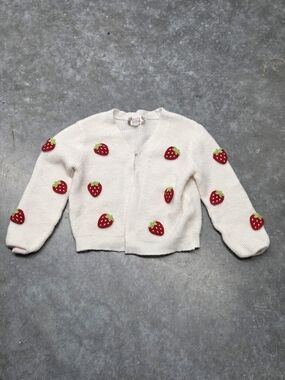 Hazel Moon Girls' Cream Strawberry Embroidered Cardigan Size 5
